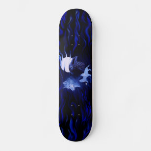 Skateboard Loup et corbeau avec pleine lune