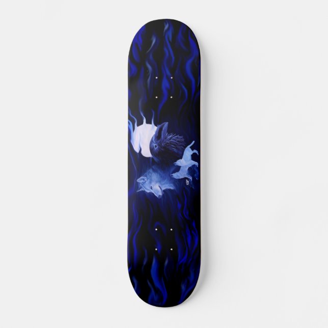 Skateboard Loup et corbeau avec pleine lune (Recto)