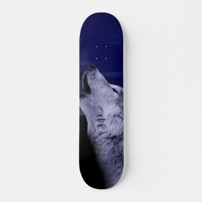 Skateboard Loup hurlant sur la lune dans la mer (Devant)