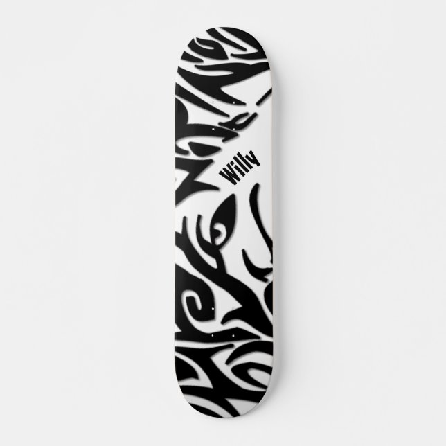 Skateboard Loup tribal Abstrait avec nom (Devant)