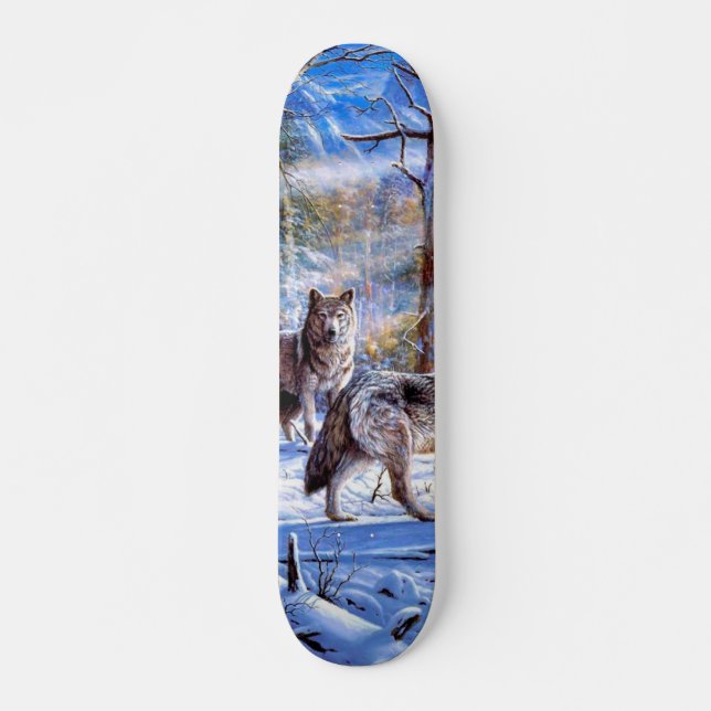 Skateboard Loups gris peint (Devant)