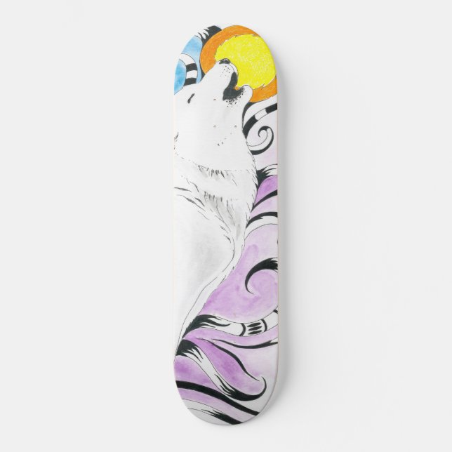 Skateboard Lune arctique de tribal de loup d'hurlement (Recto)