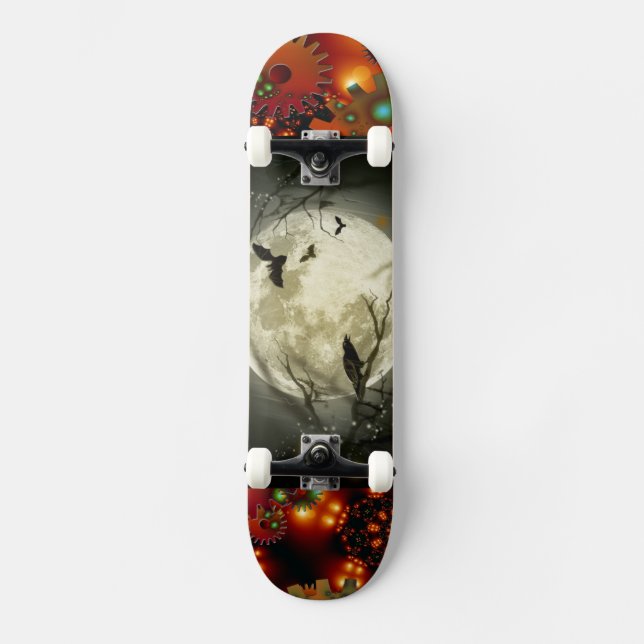 Skateboard Lune Sombre Oiseaux Nuit Matériel Grunge Rouille D (Recto)