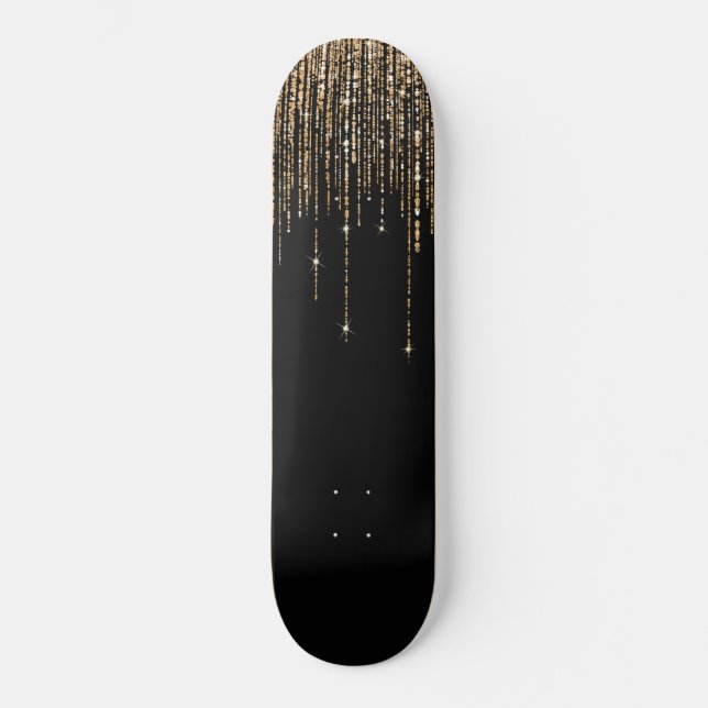 Skateboard Luxe Chic Black Gold Fringe Parties scintillant ét (Recto)
