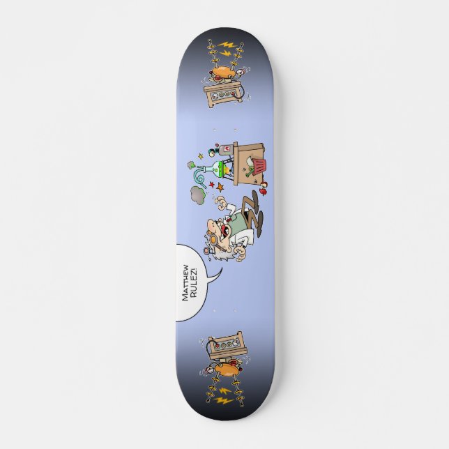 Skateboard Mad Cartoon Scientifique Avec Balcon De Texte Pers (Devant)
