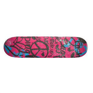 Skateboard Magenta-Aqua de damassé, graffiti