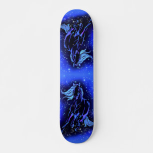 Skateboard Magic Blue Horse Running At Moonlight Starry Night
