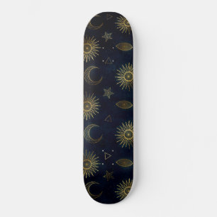 Skateboard Magic Gold Moon Sun Stars Dark Blue motif