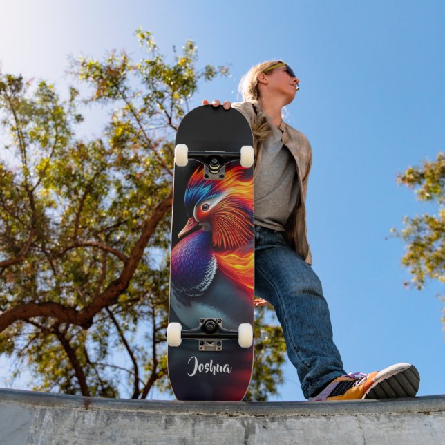 Skateboard Magnifique Canard Mandarin Chaud Flamboyant à Feu (Extérieur 1)