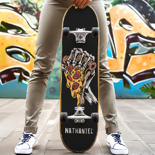 Skateboard Main de squelette de pizza avec nom personnalisé