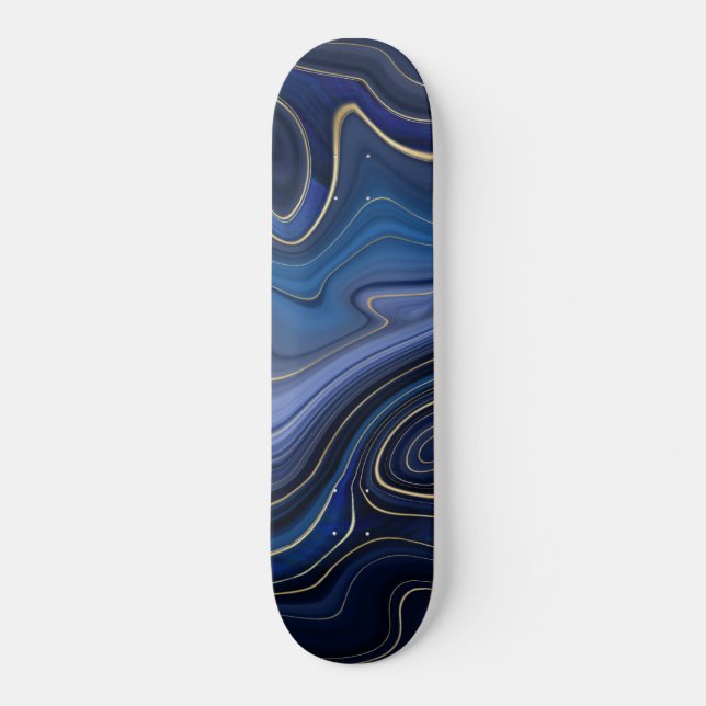 Skateboard Malachite Bleue Accents Dorés Luxe Chic Pierre Pré (Recto)