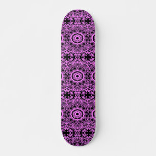 Skateboard Mandala à fleurs roses et noires