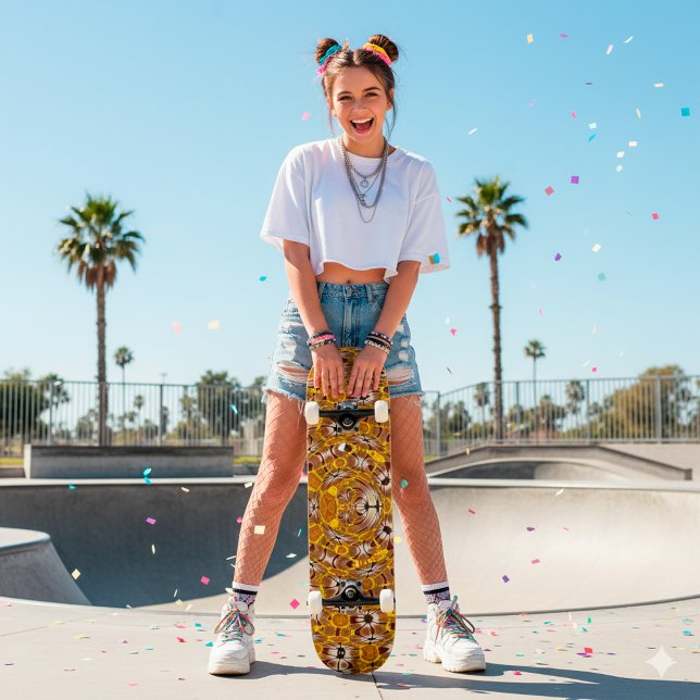 Skateboard Mandala Bohème à Motif Floral Doré (Créateur téléchargé)