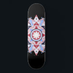 Skateboard Mandala Géométrique Abstrait Motif Bleu Rouge Noir<br><div class="desc">Un beau mandala symétrique géométrique motif rouge rouge sur le noir.</div>