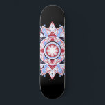 Skateboard Mandala Géométrique Abstrait Motif Bleu Rouge Noir<br><div class="desc">Un beau mandala symétrique géométrique motif rouge rouge sur le noir.</div>