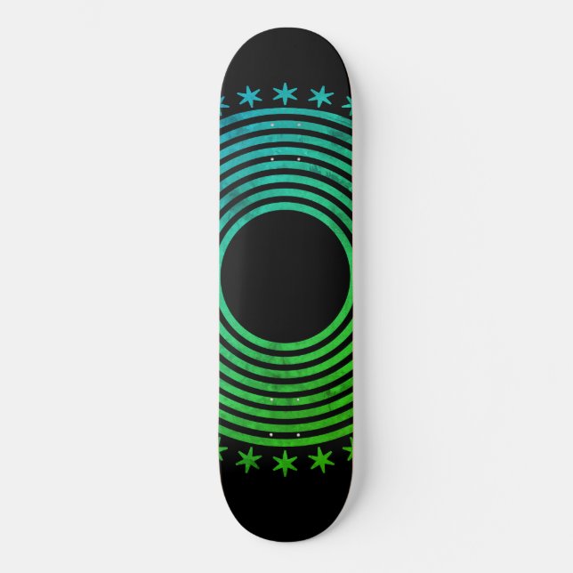 Skateboard Mandala Géométrique Abstrait Motif Vert Noir (Recto)