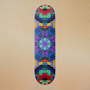 Skateboard Mandala Hexagonal Bleu Jaune Rouge et Vert