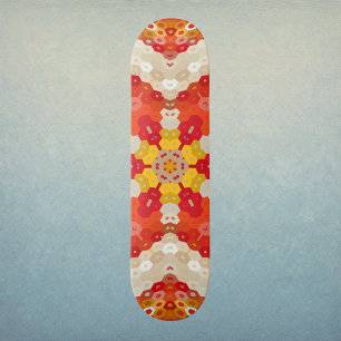 Skateboard Mandala Hexagonal Rouge et Jaune