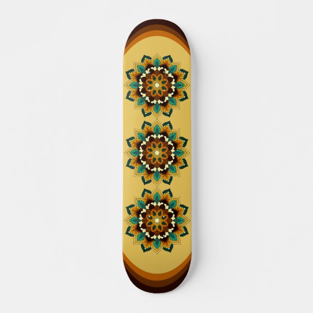 Skateboard Mandala Motif 2002 en jaune et bronzette (Devant)