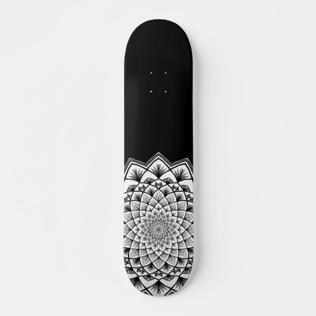 Skateboard Mandala Motif noir et blanc (Devant)