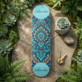 Skateboard Mandala sacré bleu marine damas sarcelle Spiritual