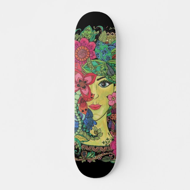 Skateboard Mandalas sobre rostro de mujer joven (Devant)