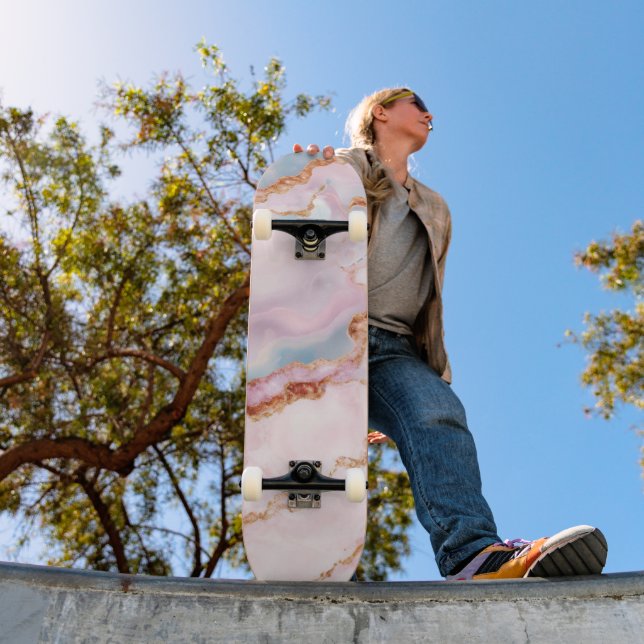 Skateboard Marble Agate tendance Blue Rose Gold Collection (Extérieur 1)