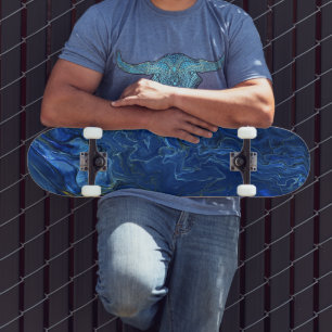 Skateboard Marbre acrylique bleu marine et marbre d'or Faux