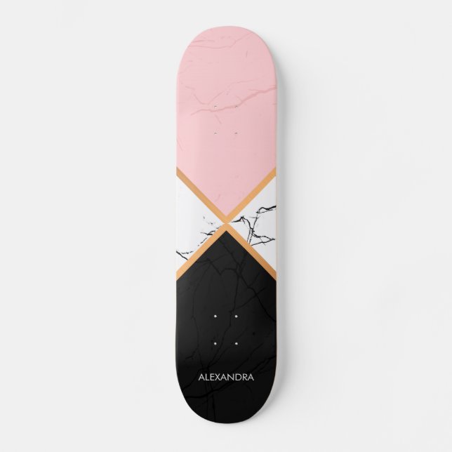 Skateboard Marbre blanc Avec Lignes Dorées (Recto)