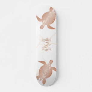 Skateboard Marbre blanc de tortue d'or rose Monogramme Votre 