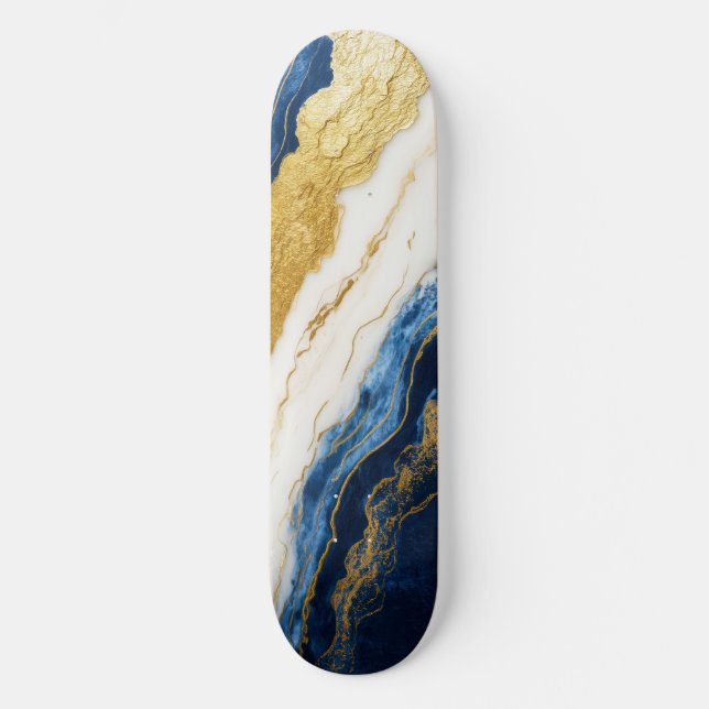 Skateboard Marbre bleu marine de luxe et feuille d'or (Recto)