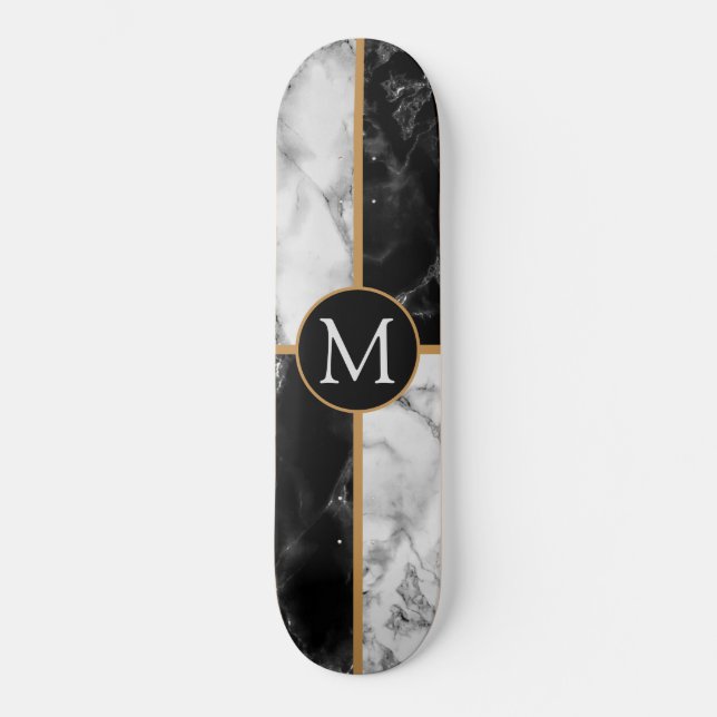 Skateboard Marbre Chèque Noir & Blanc tendance - Ajouter Votr (Recto)