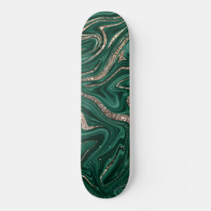 Skateboard Marbre Emerald Green Black Gold Parties scintillan