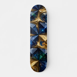 Skateboard Marbre géométrique bleu rubis de luxe