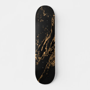 Skateboard Marbre noir élégant faux or