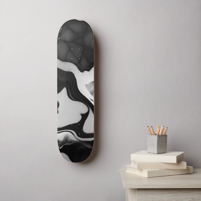 Skateboard Marbre noir et blanc tendance (Art mural)