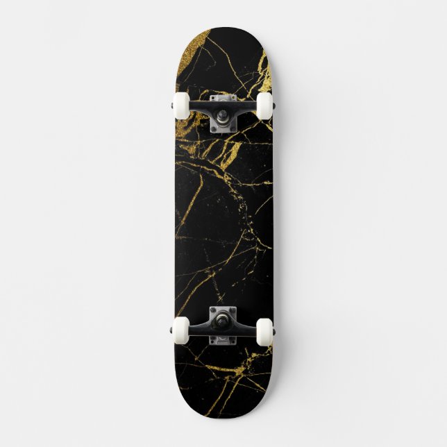 Skateboard Marbre noir et or (Recto)