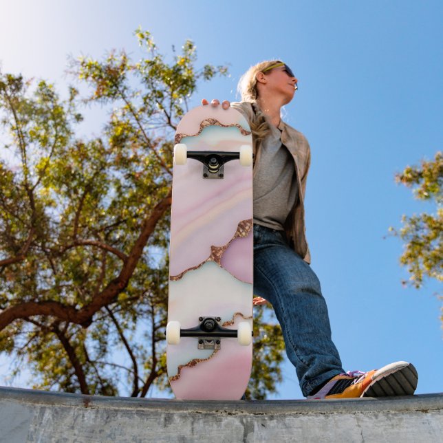 Skateboard Marbre rose clair Agate Collection moderne (Extérieur 1)
