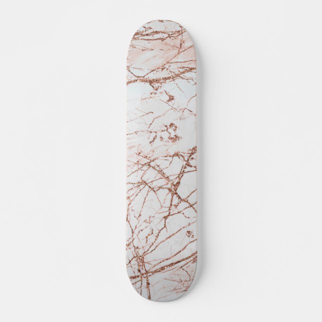 Skateboard Marbre rose de parties scintillantes d'or de faux (Devant)