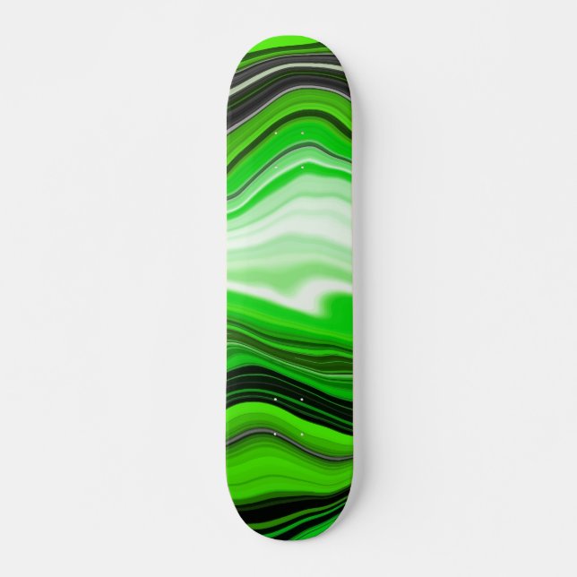 Skateboard Marbre vert et noir comme l'art fluidisé rayé (Devant)