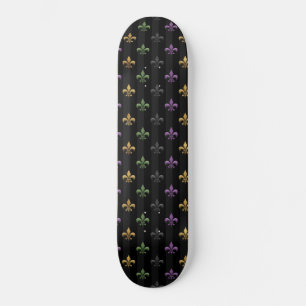Skateboard Mardi Gras Coloré Fleur De Lis Sombre Vertical