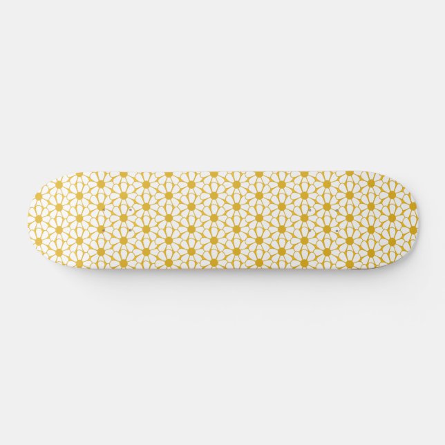 Skateboard Marguerites rétro gaies blanc et moutarde jaune (Horz)