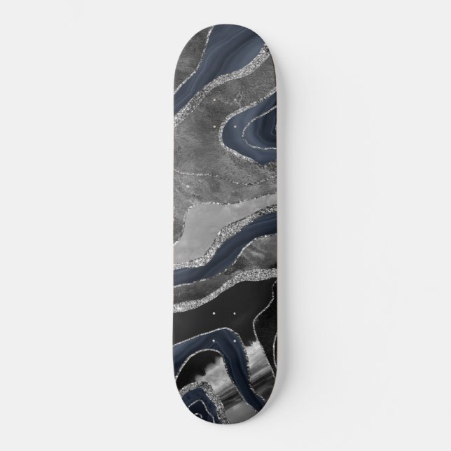 Skateboard Marine Marbre noir Agate Parties scintillant argen (Recto)