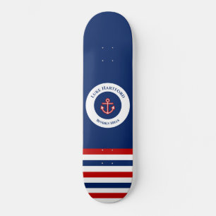 Skateboard Marine marine Bleu Rouge Blanc rayures