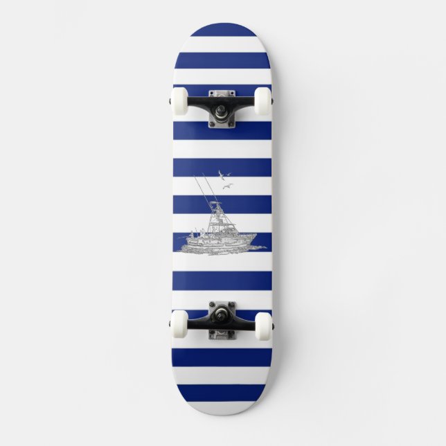 Skateboard Marlin Pêche Chrome sur les bandes Nautiques (Recto)