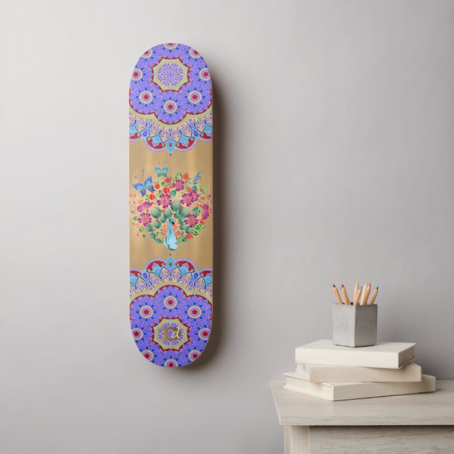 Skateboard Marque colorée Mandalas et Peacock Dd (Art mural)