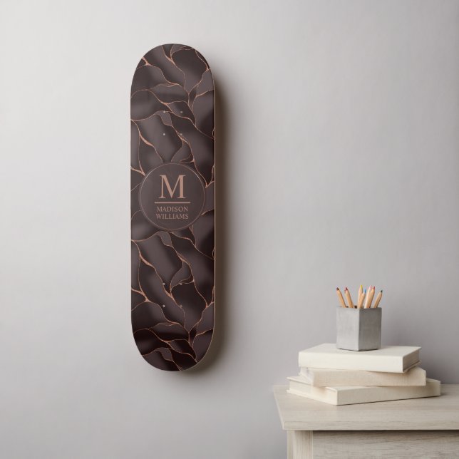 Skateboard Marron Chocolat & Or Rose Motif Vague Abstrait (Art mural)
