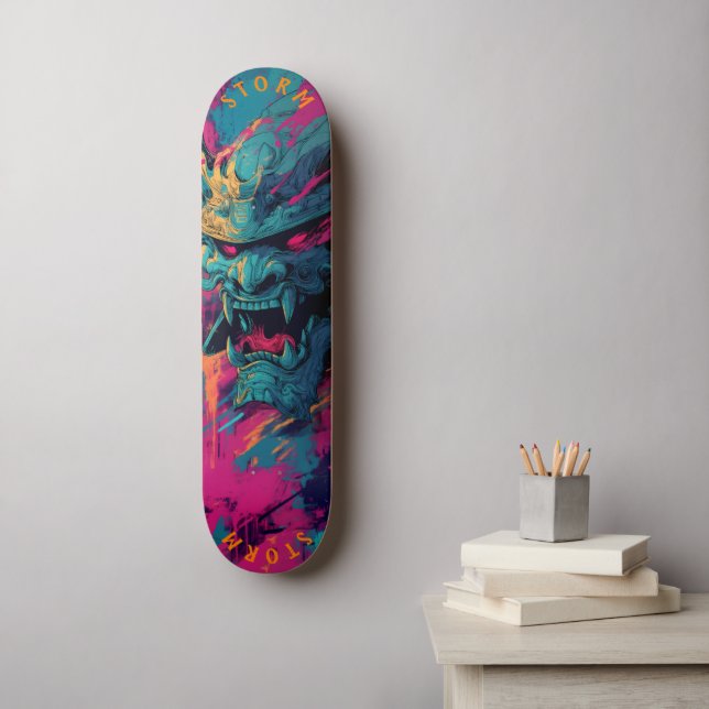 Skateboard Masque d'Oni de Samouraï Art Graffiti – Édition Li (Art mural)