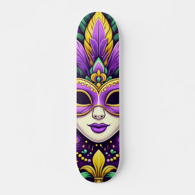 Skateboard Masque Mardi Gras/perles/fleur de lis (Devant)