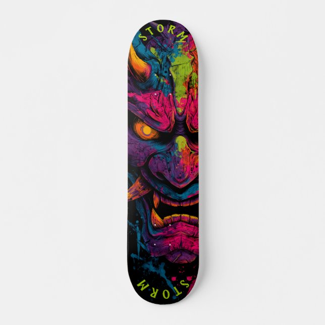 Skateboard Masque Oni Néon – Édition Limitée Graffiti Street (Devant)